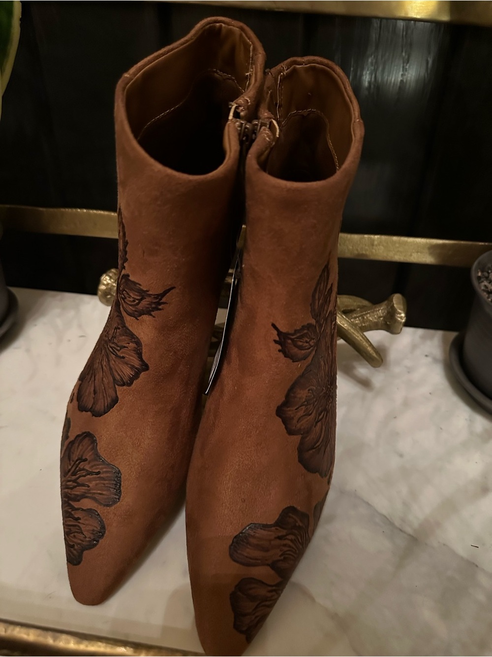 CUSTOM HAND BURNED suede boots country western cowgirl cowboy booties BOHO Sz 11 - Picture 4 of 15